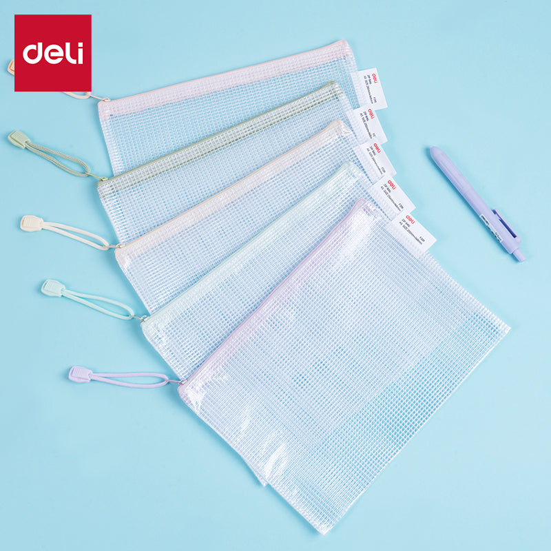 Bolsa PVC cuadrícula A5 DELI cierre metálico x10 unidades