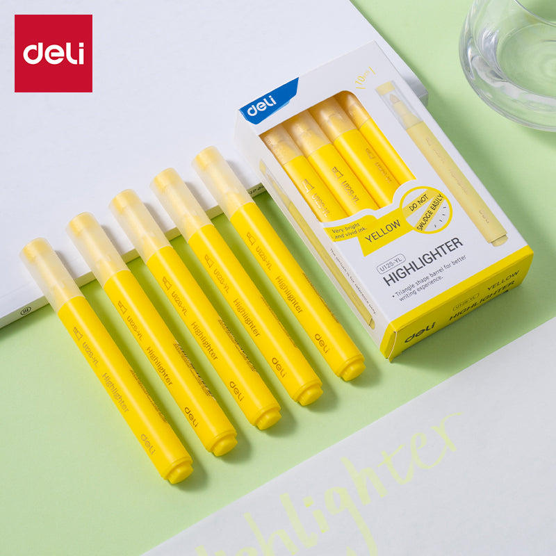 Resaltadores DELI punta biselada 1-4mm amarillo x10 unidades