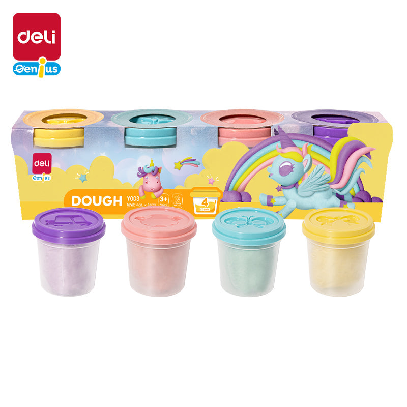 Set de masa moldeable DELI 4 onzas x unidad colores surtidos x4 Unidades