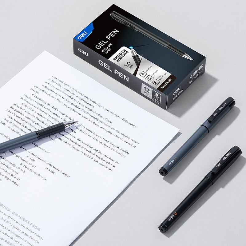 Bolígrafo Deli Ejecutivo Tinta Negra 1.0 mm Gris y Negro