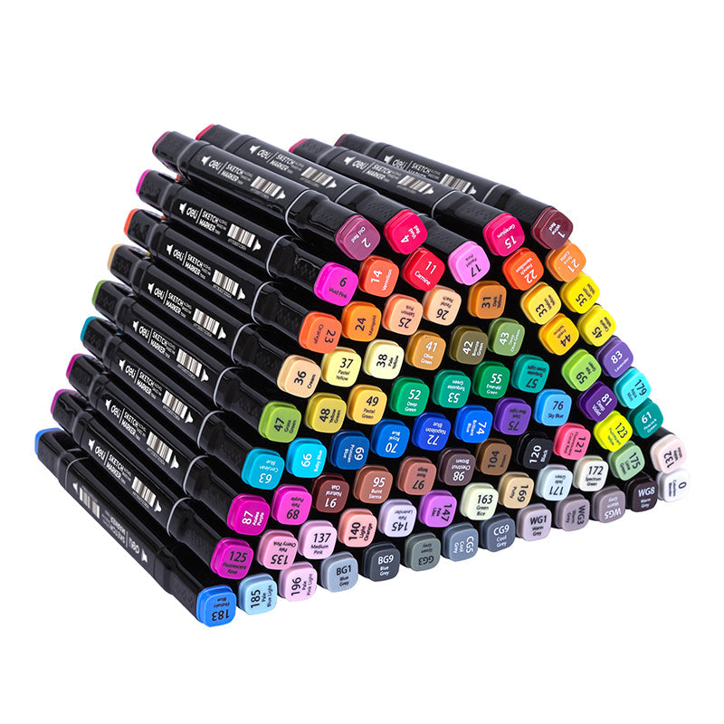 Marcador base alcohol cuadrado DELI doble punta biselada y bala colores surtidos x80 Unidades