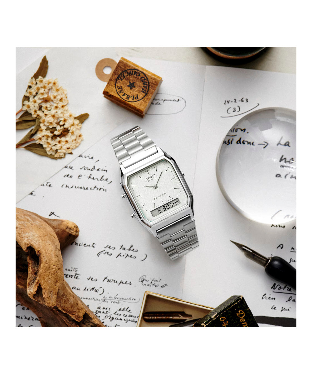 RELOJ CASIO VINTAGE AQ-230A-7AMQYDF -PLATEADO