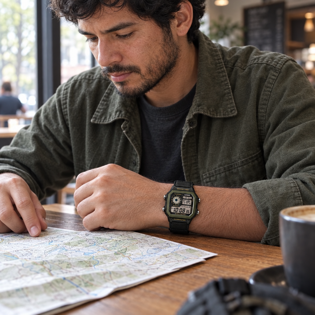 AE-1200WHB-1BVDF en una cafetería