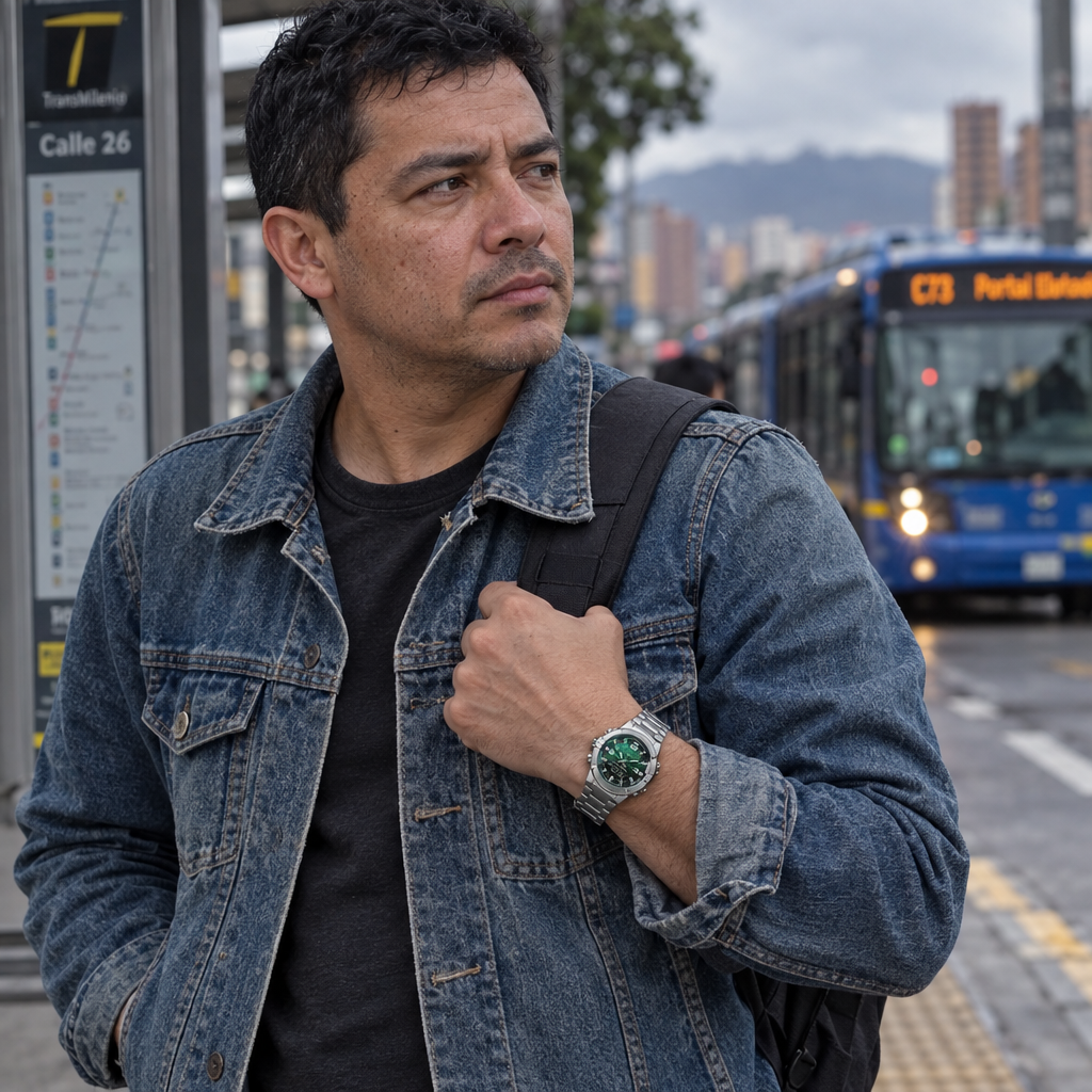 AMW-870DA-3AVDF con modelo hombre en un trayecto urbano