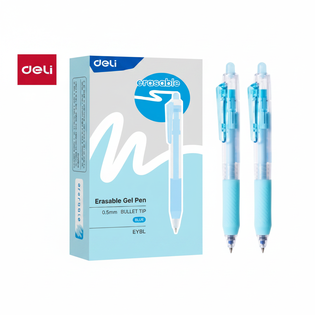 Bolígrafo de gel borrable DELI retráctil agarre ergonómico 0.5 mm tinta azul x12 Unidades