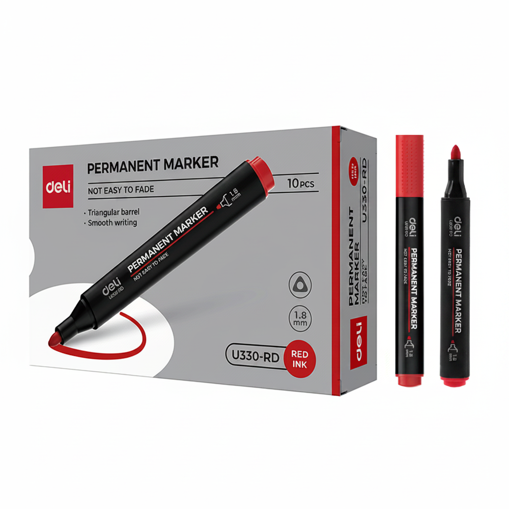 Marcador permanente DELI punta 1.8 mm tinta roja x10 Unidades