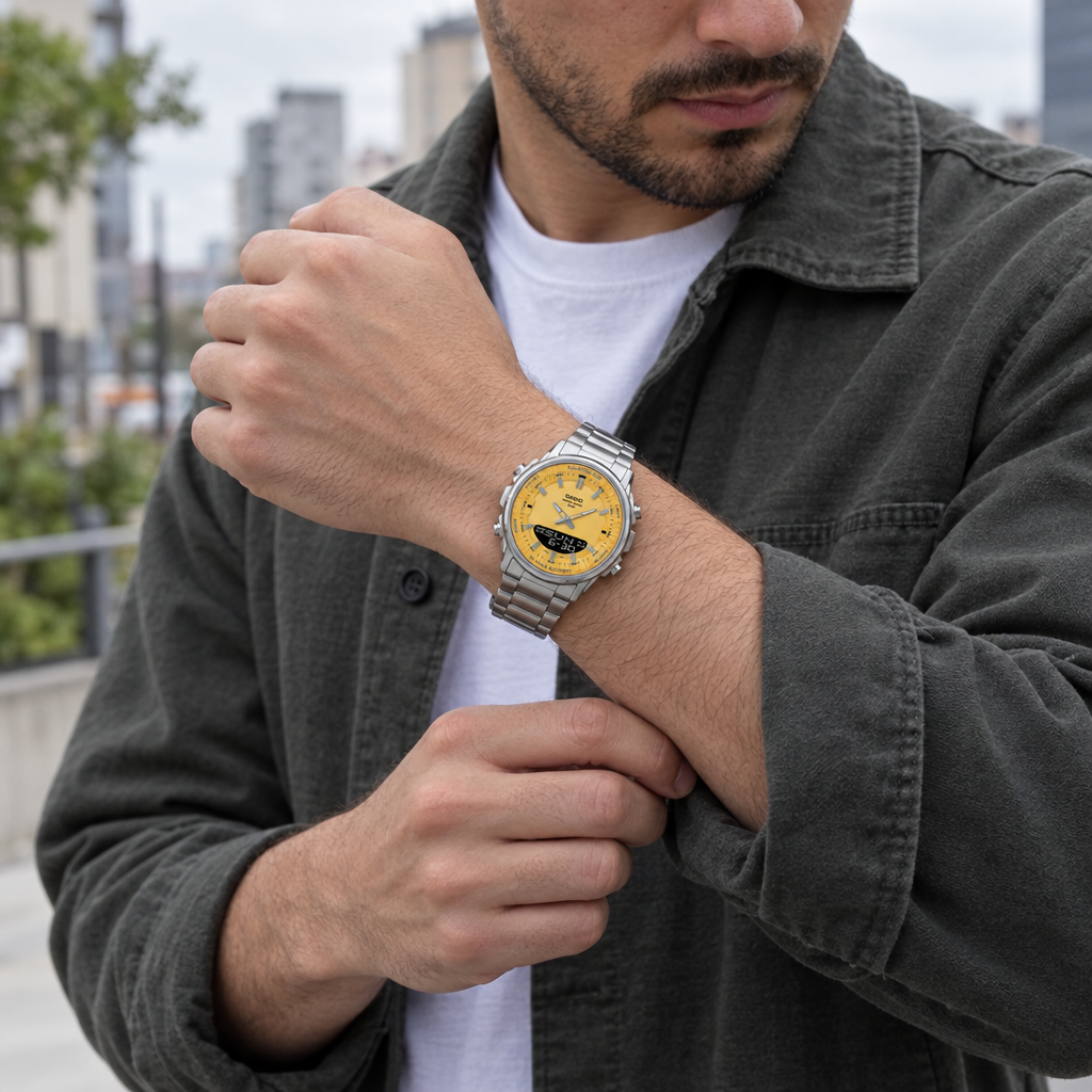 Escena urbana con el reloj en proporción natural
