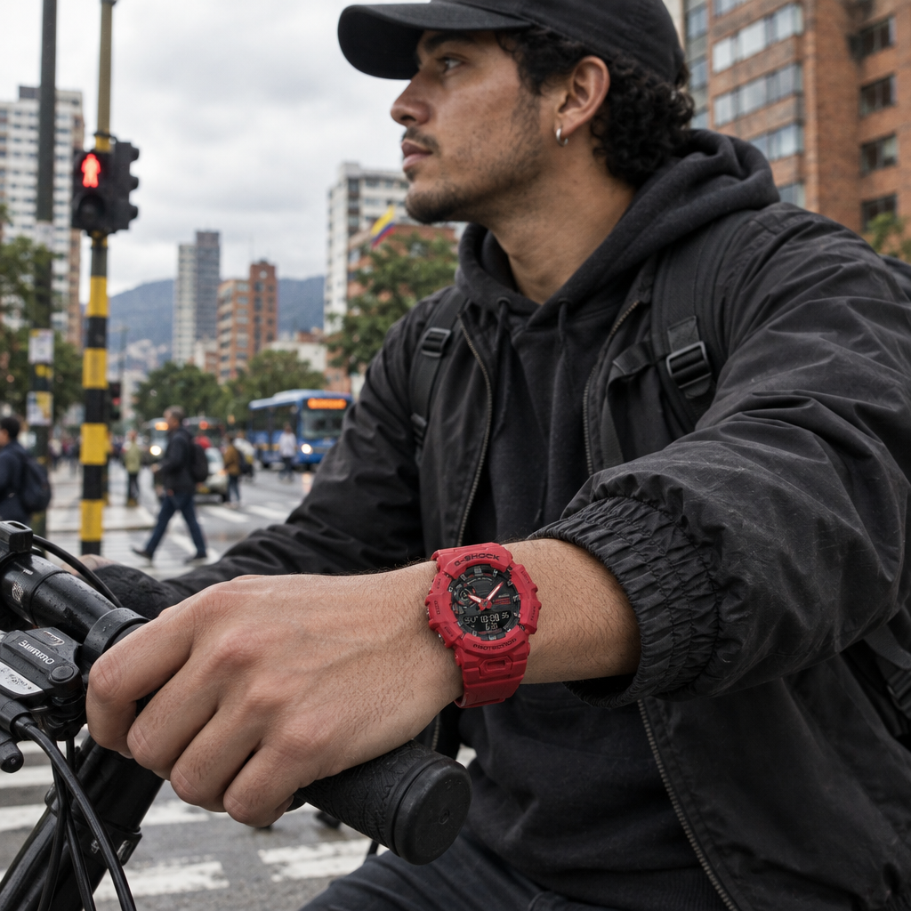 GBA-900RD-4ADR en una escena realista de ciclismo urbano