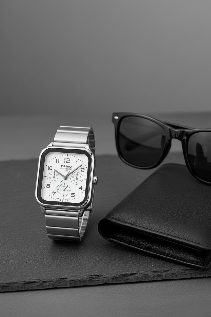 Producto - Pizarra gris con gafas y billetera
