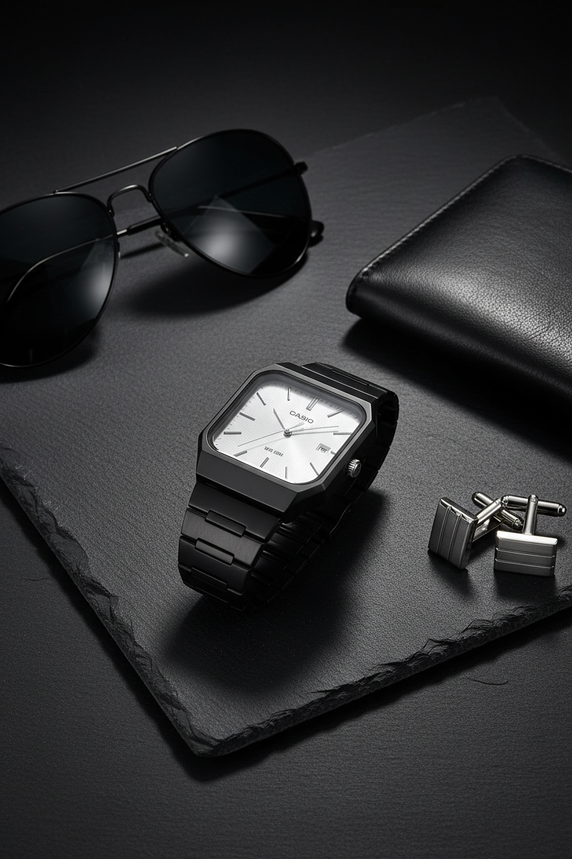 Producto - Pizarra negra con gafas billetera y gemelos