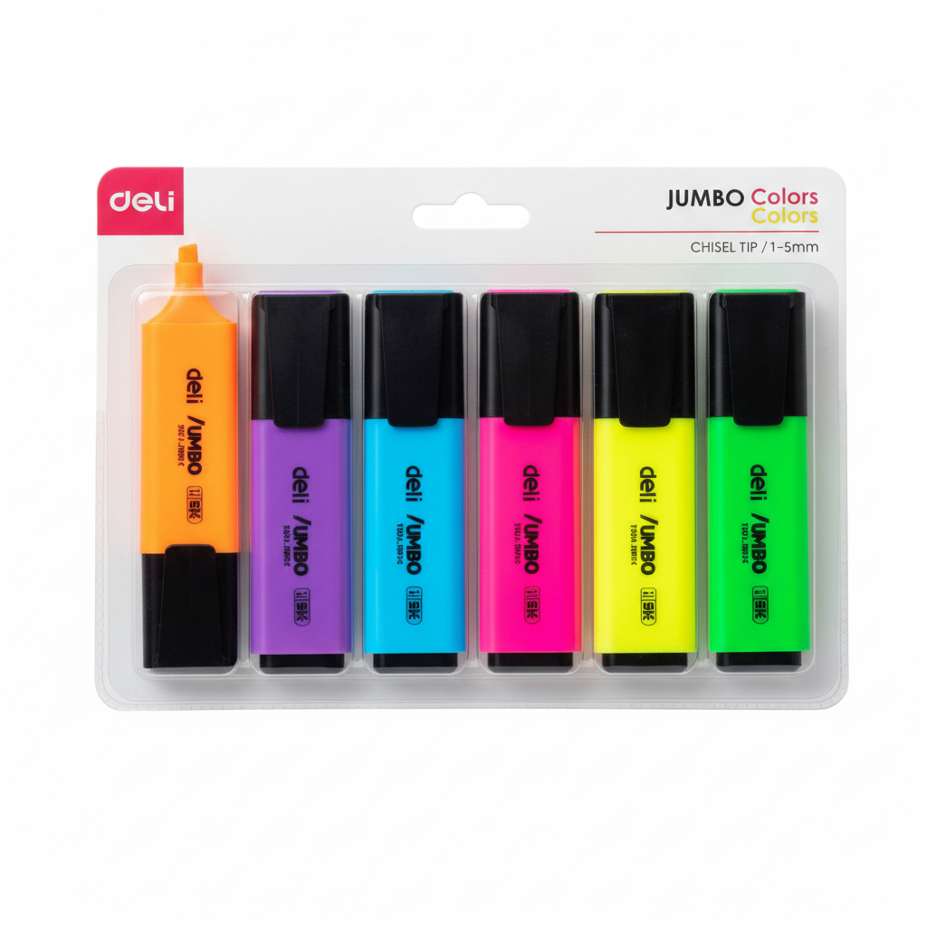 Resaltador jumbo punta bala 1.5 mm colores neon x6 Unidades