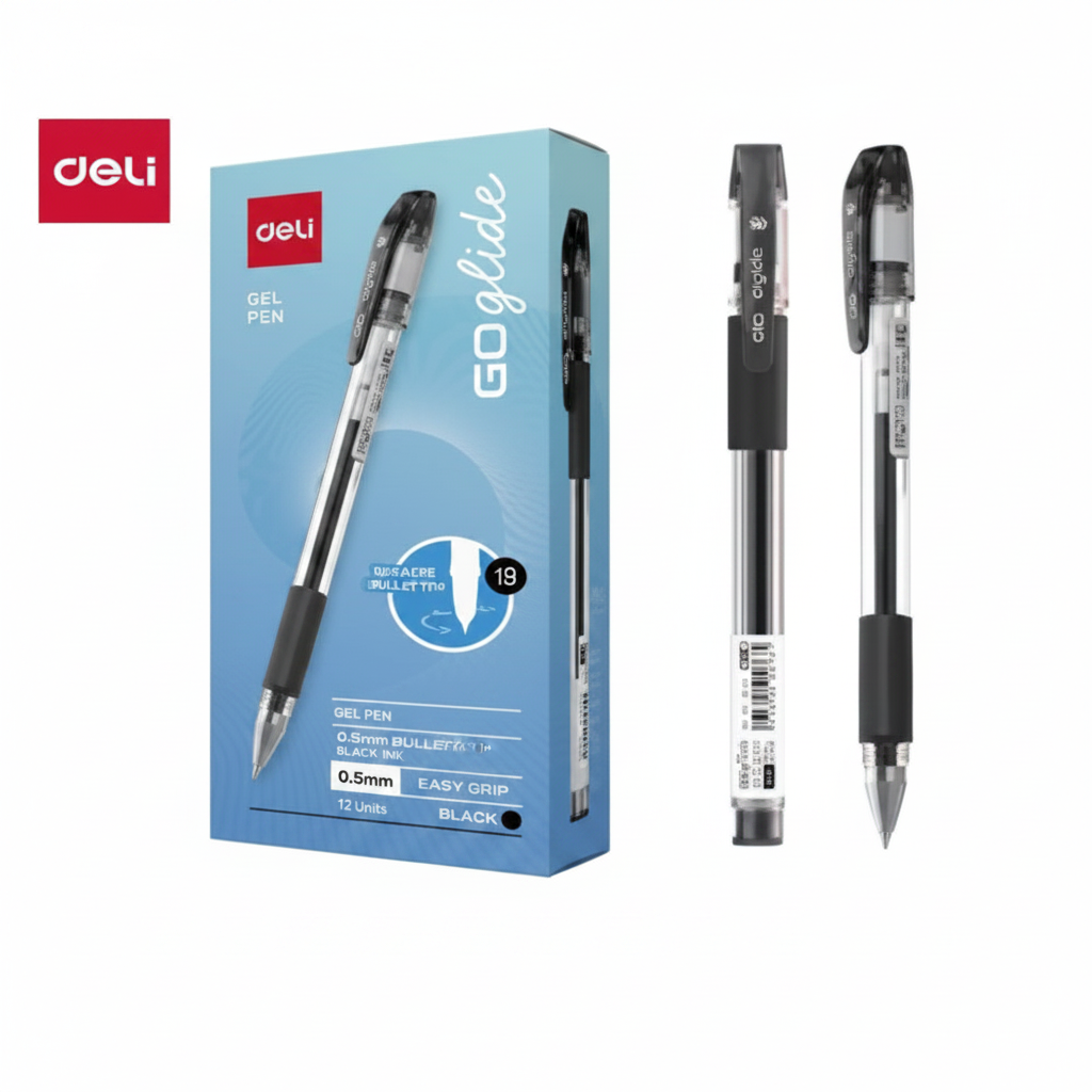 Bolígrafo gel cuerpo transparente punta bala 0.5 tinta negra x12 Unidades