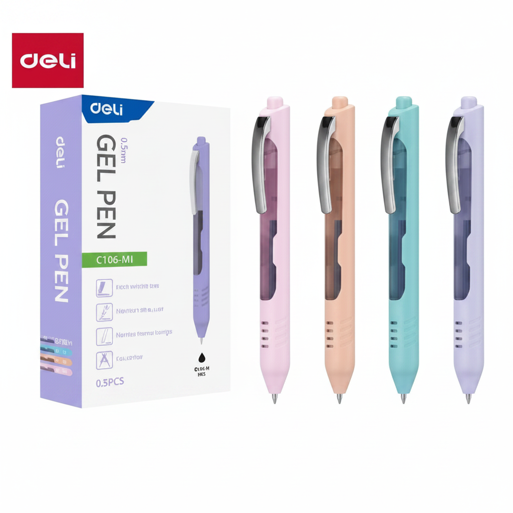 Bolígrafo de gel retráctil DELI clip metálico 0.5 mm tinta negra x12 Unidades