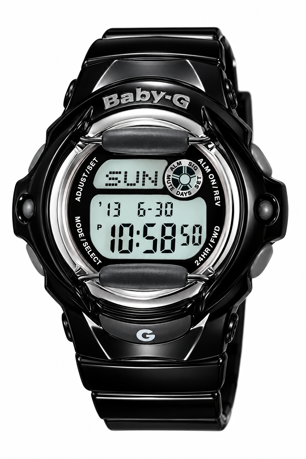 Reloj Casio Baby-G BG-169R-1DR macro de la pantalla digital