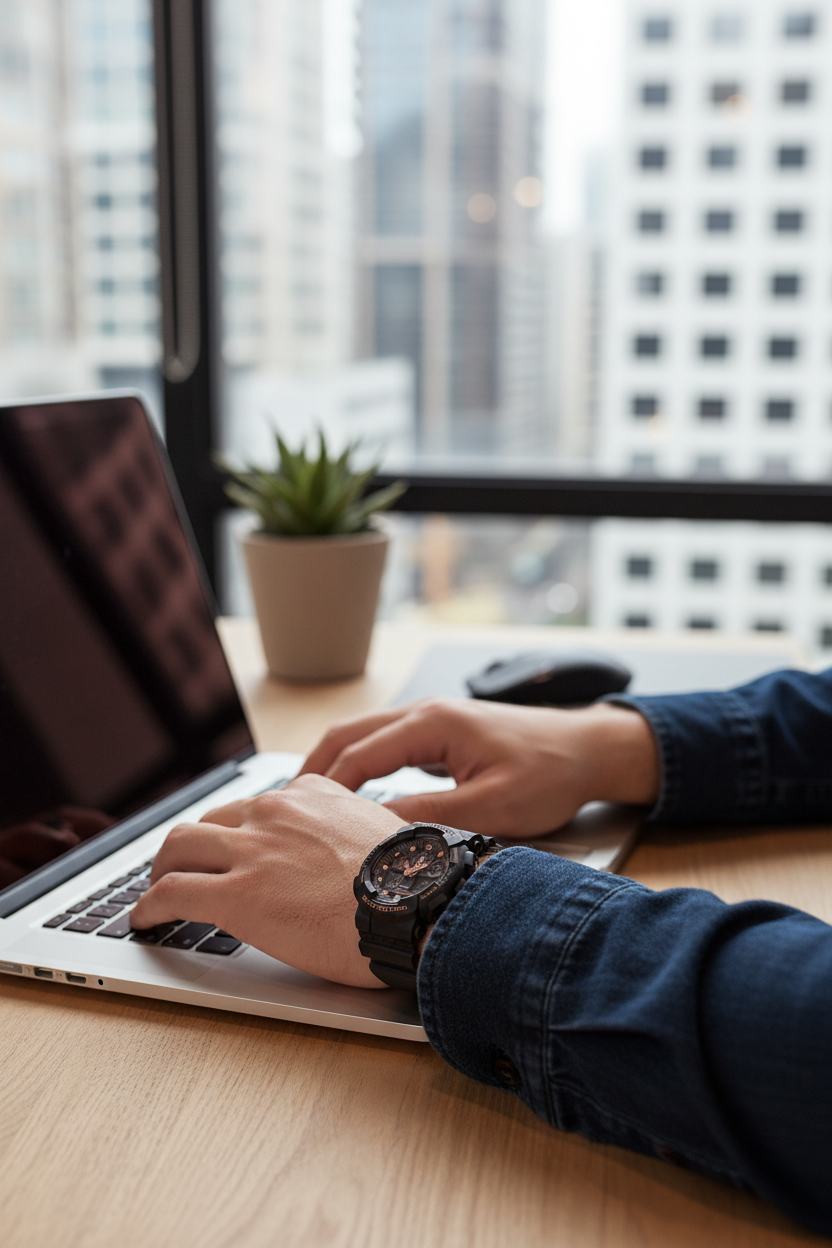 Casio G-Shock GA-100GBX-1A4DR lifestyle - workspace tech