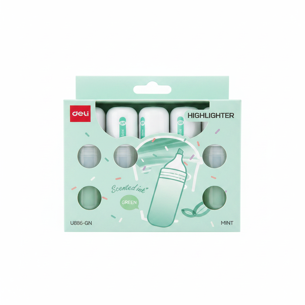 Resaltador con aroma DELI cuerpo transparante punta biselada Verde x6 Unidades