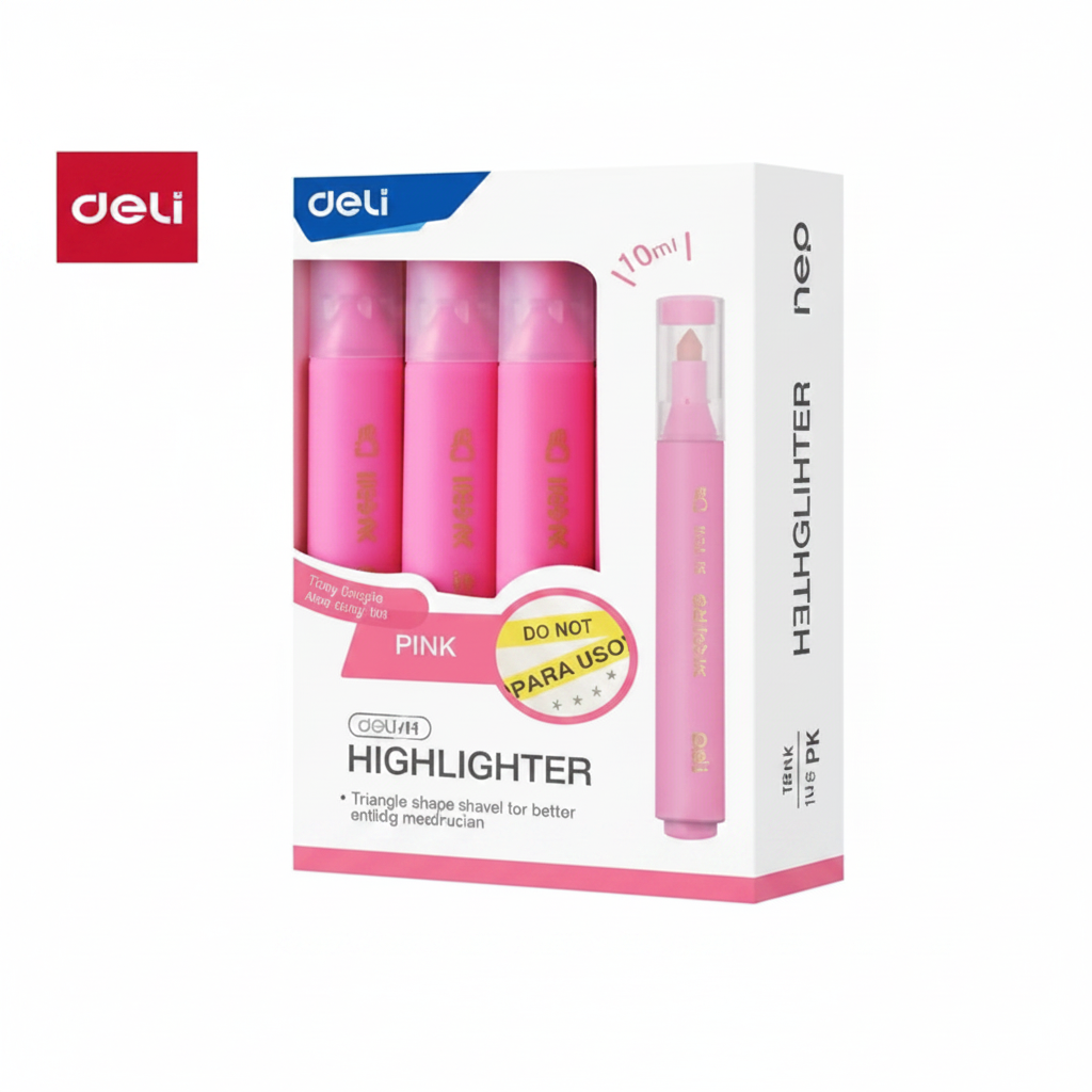 Resaltadores DELI punta biselada 1-4mm rosado x10 unidades