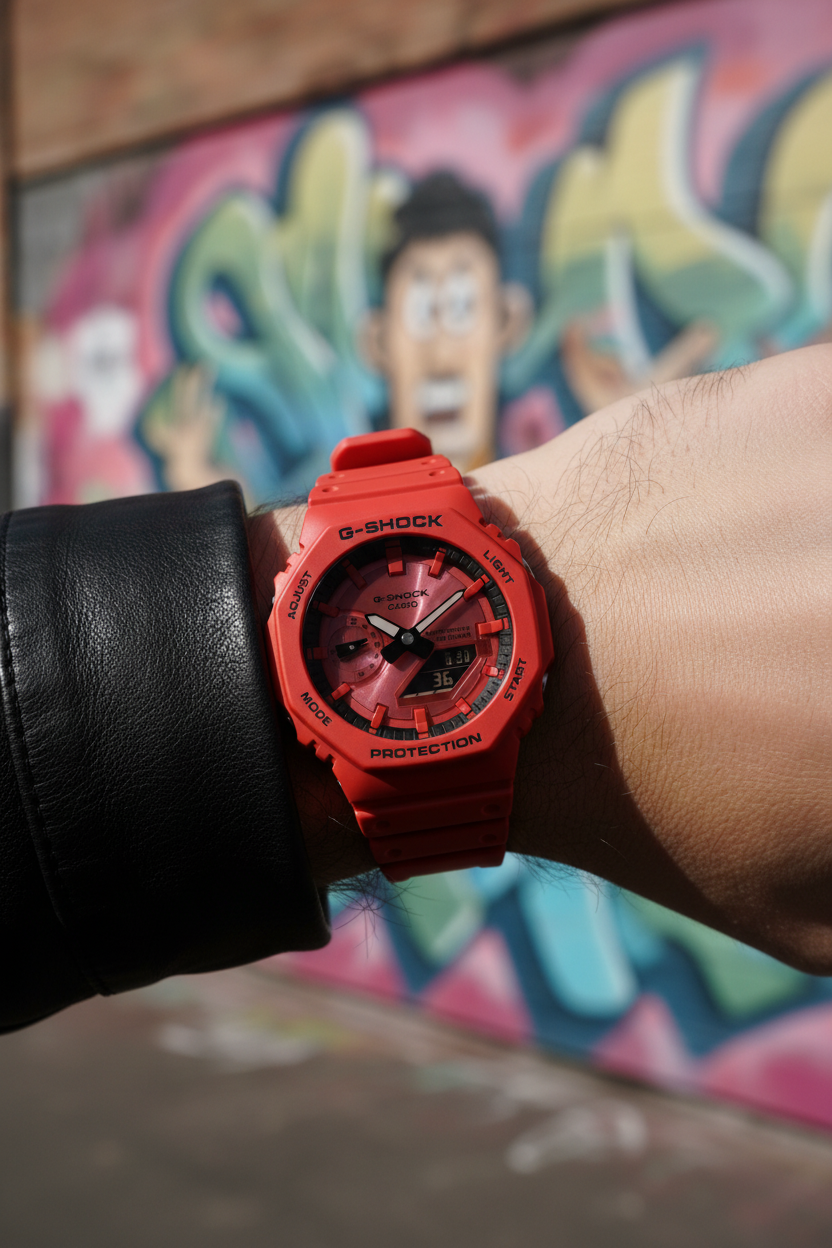 RELOJ PARA HOMBRE CASIO G-SHOCK GA-2100RRB-4ADR  - ROJO