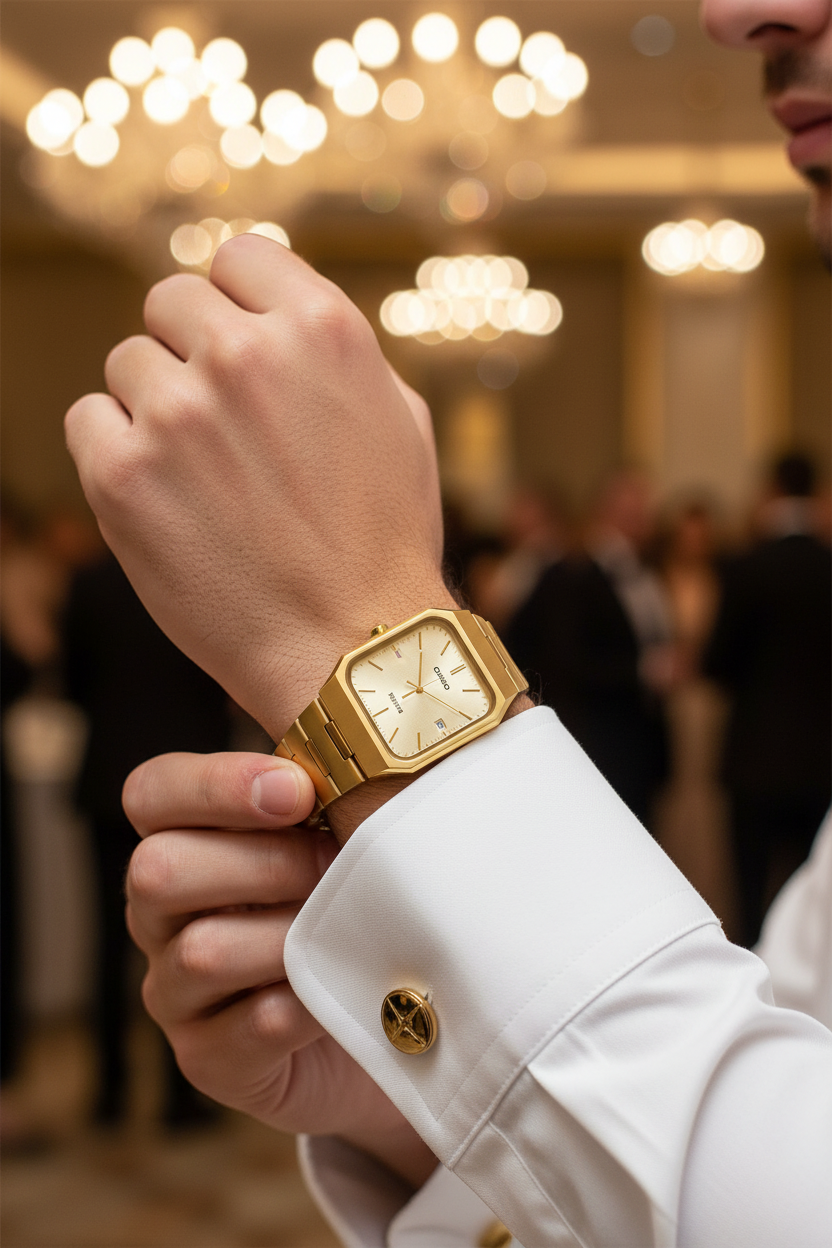Lifestyle - Gala de lujo camisa blanca con gemelos dorados