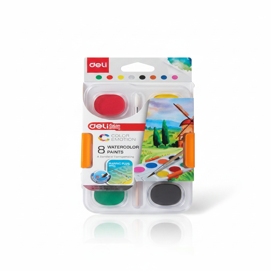 Acuarela con pincel DELI 8 colores x1 unidad