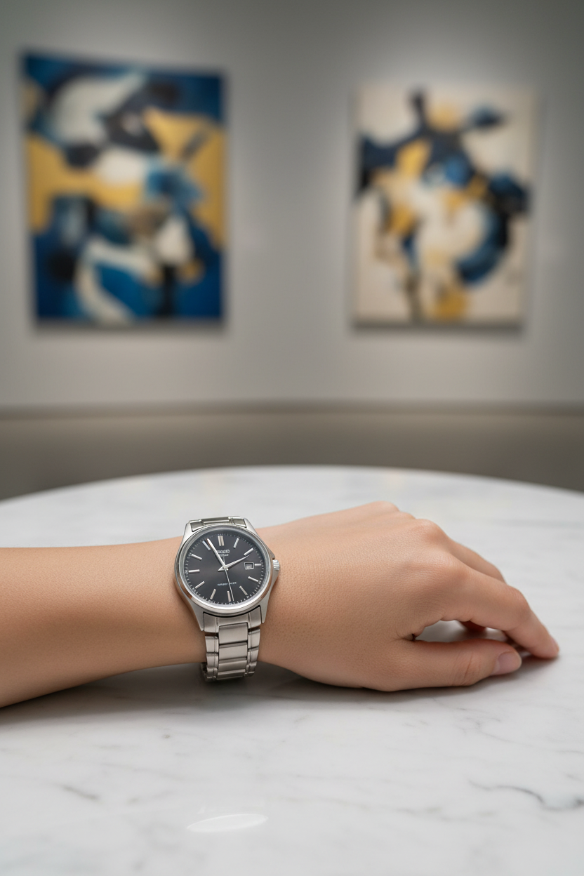 Casio LTP-1183A-1ADF en muñeca en galería de arte moderna