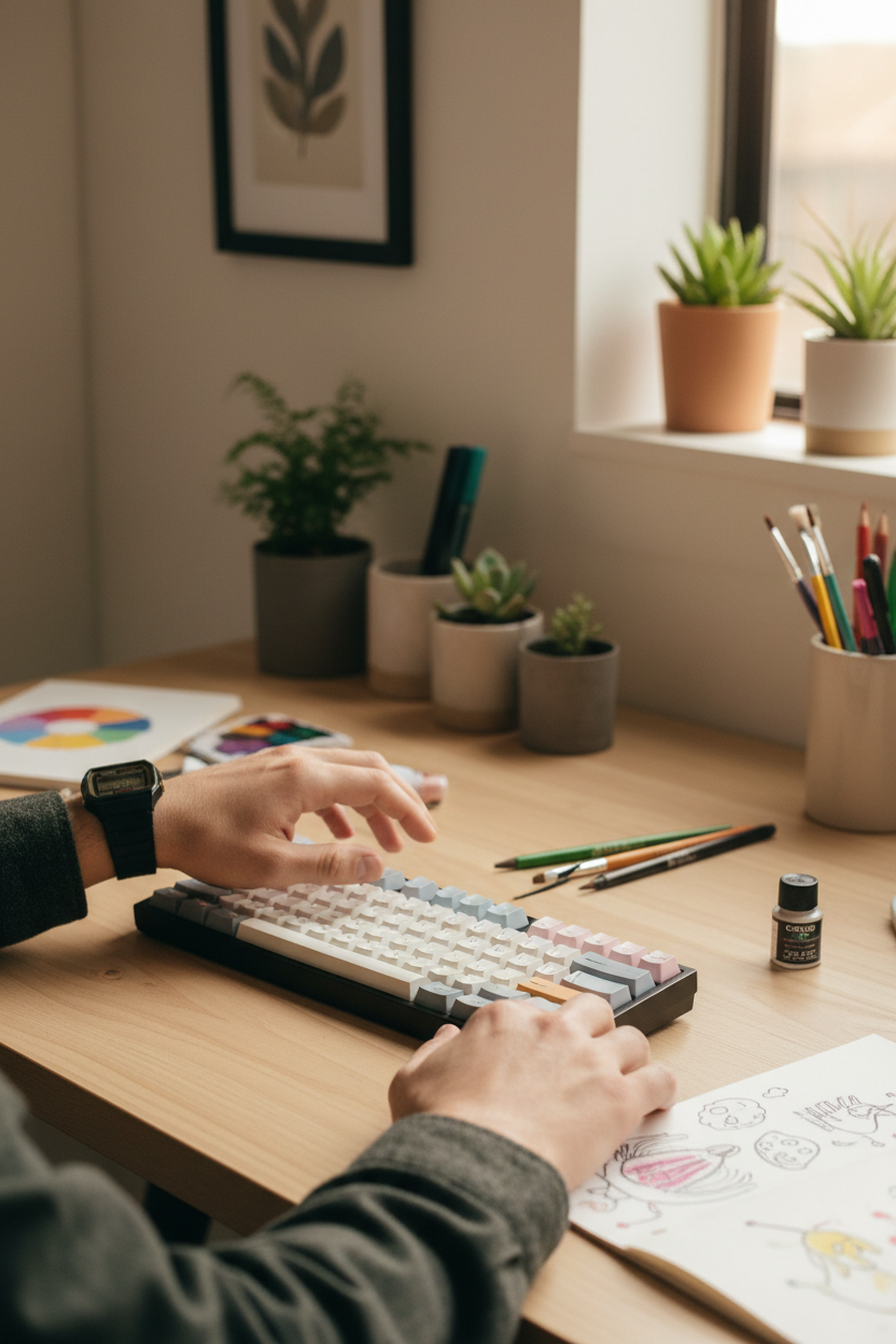 Casio F-91WG-9QDF lifestyle - workspace creativo