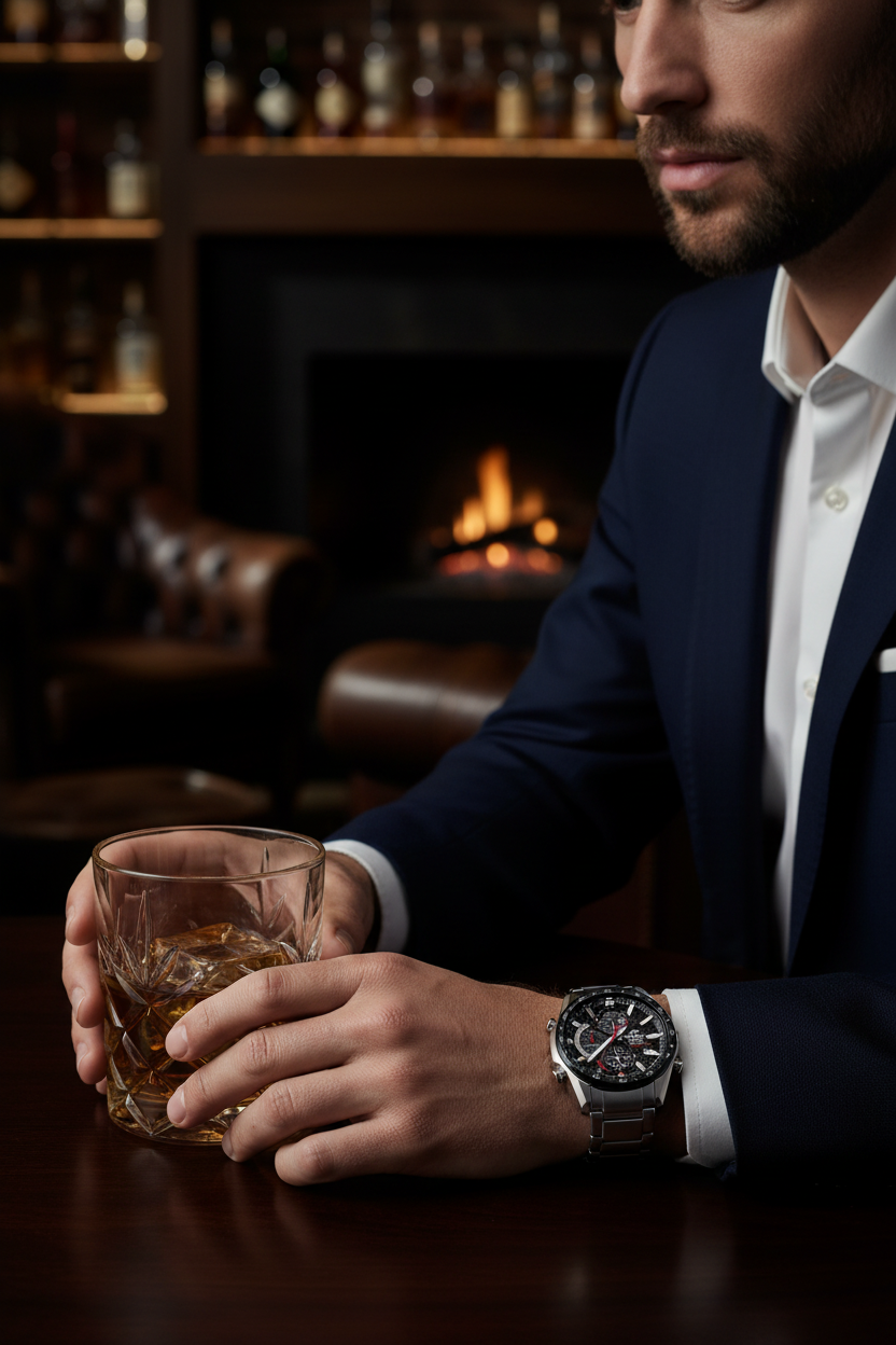 Casio Edifice EQS-900DB-1AVUDF lifestyle - lounge sofisticado