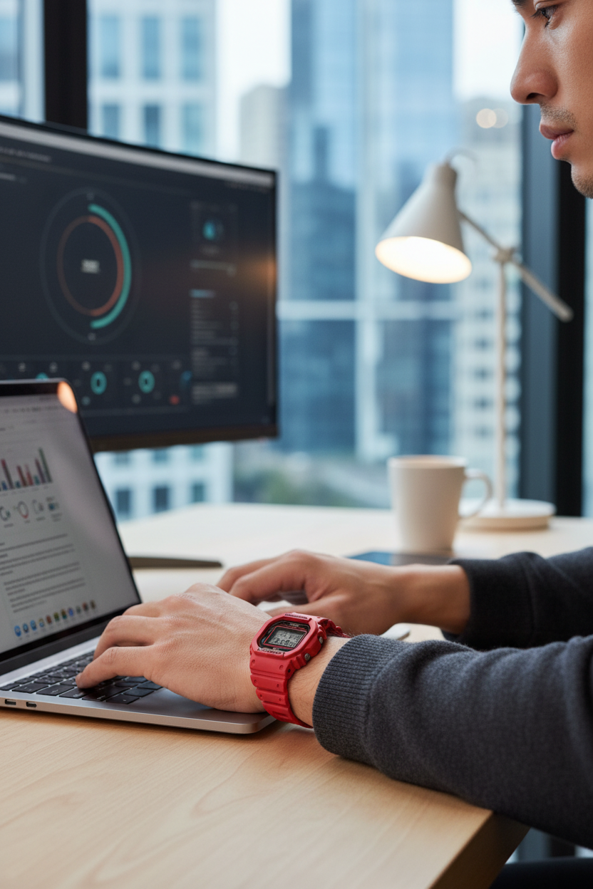 Casio G-Shock DW-5600EP-4DR lifestyle - workspace tech