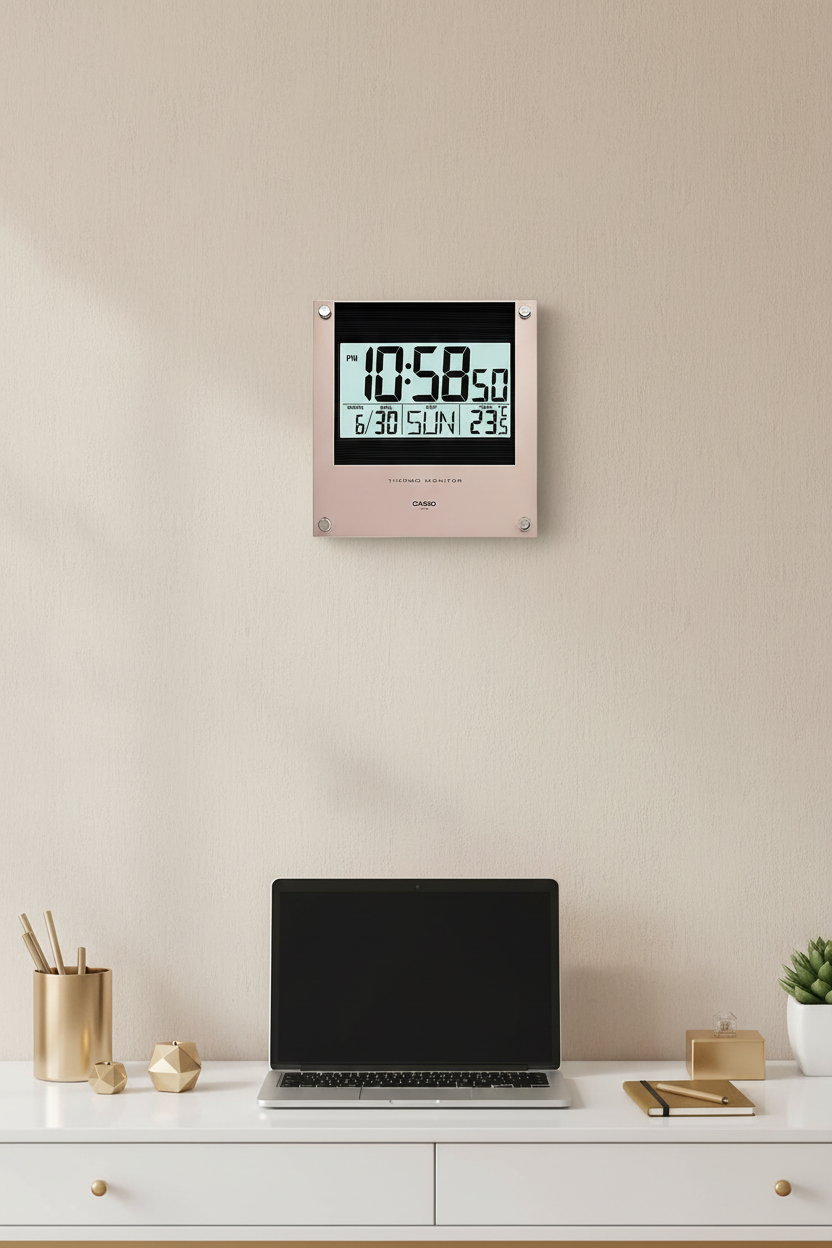 Casio ID-11S-1DF reloj de pared digital slim en home office champagne