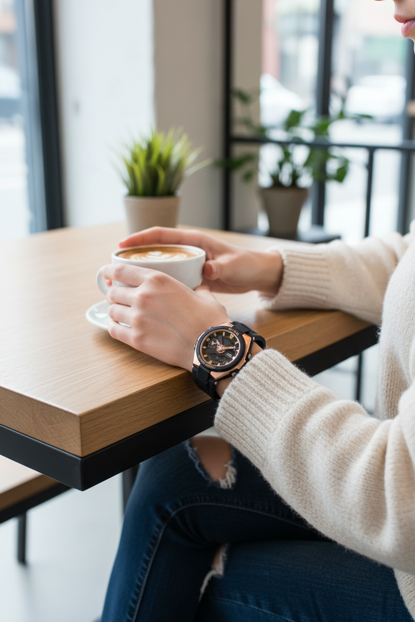 Casio MSG-400G-1A1DR lifestyle - café urbano chic