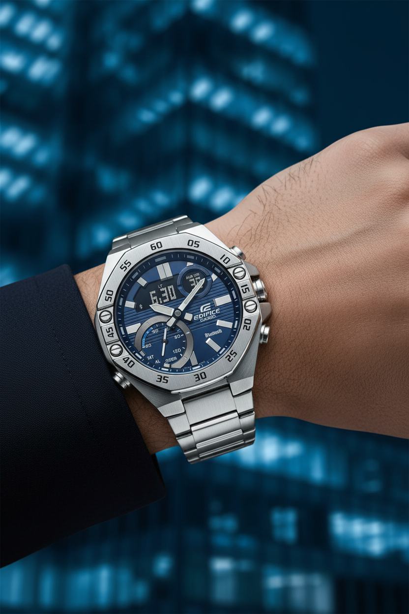 RELOJ ANALÓGICO-DIGITAL PARA HOMBRE CASIO EDIFICE ECB-10D-2ADF - PLATEADO