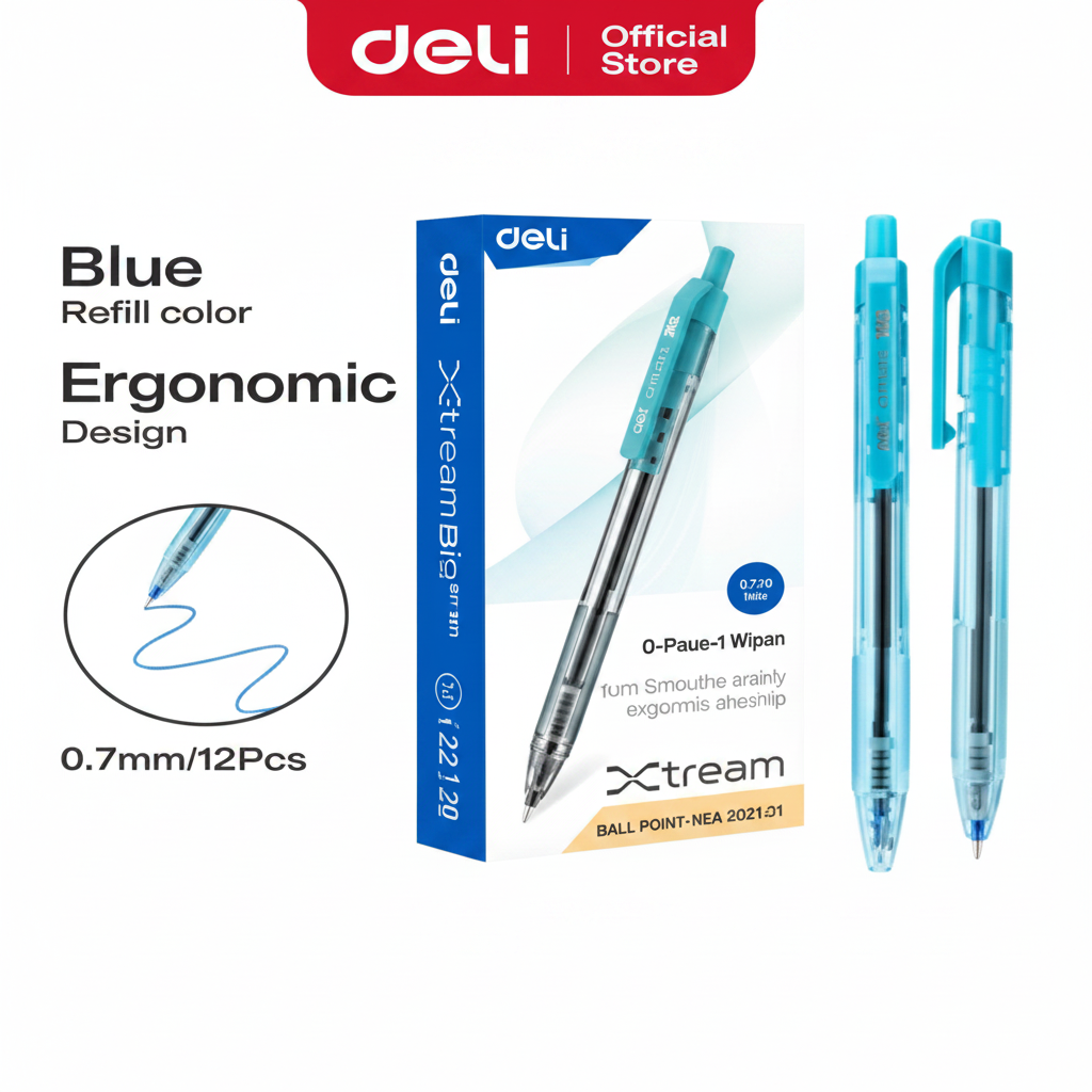 Bolígrafo retráctil DELI punta aguja 0,7mm azul x12 unidades