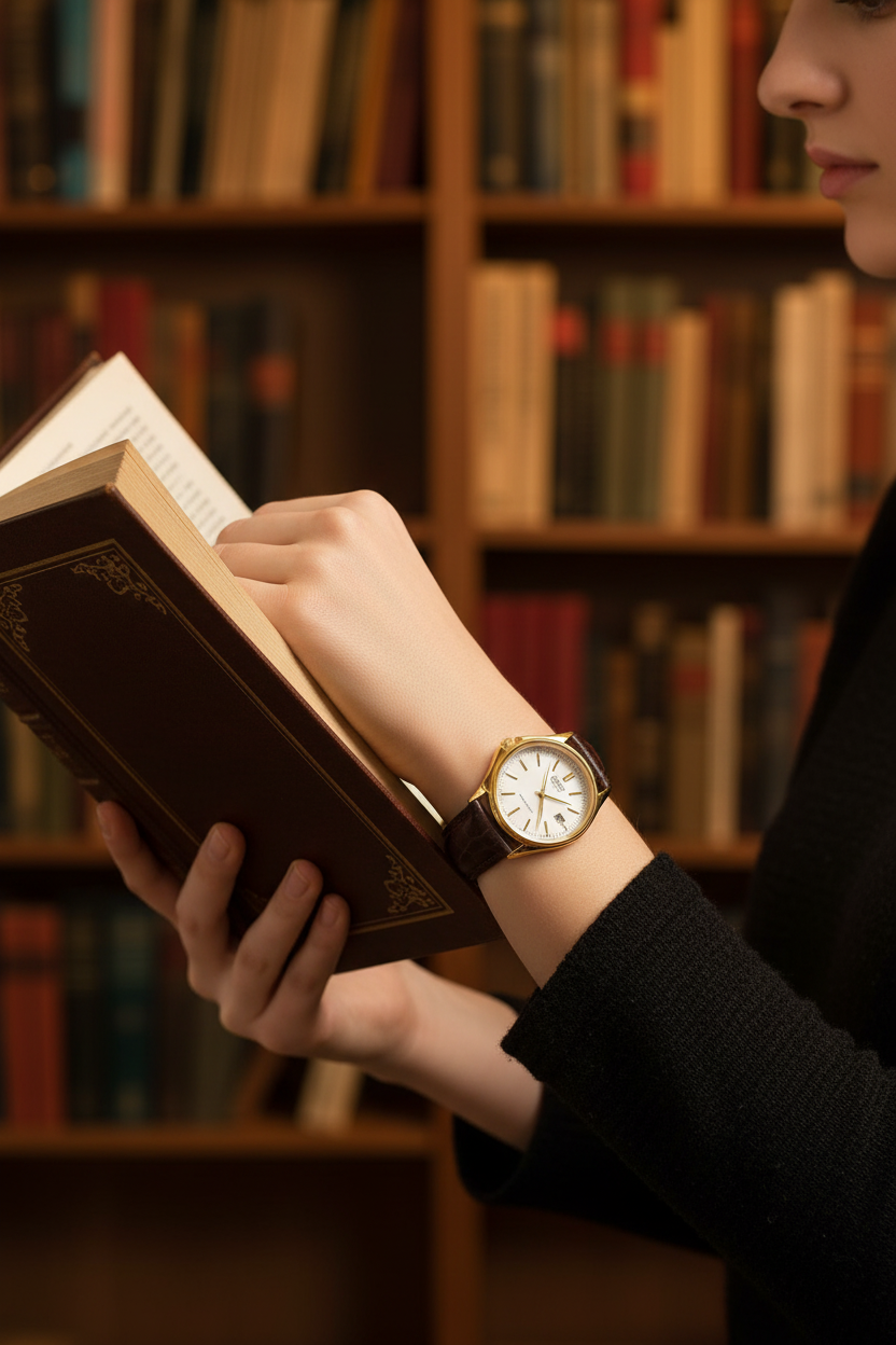 Casio LTP-1183Q-7ADF en muñeca en biblioteca vintage