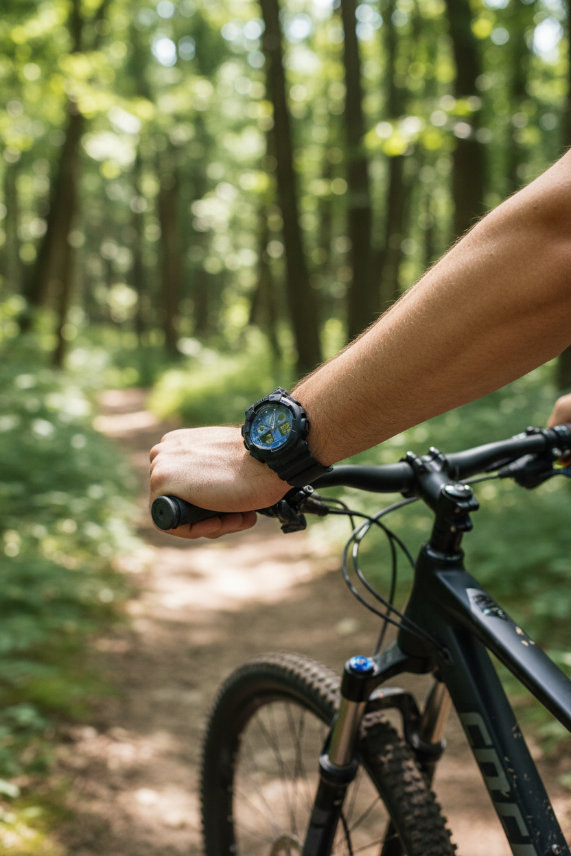 Casio G-Shock GA-100BP-1ADR lifestyle - mountain bike trail