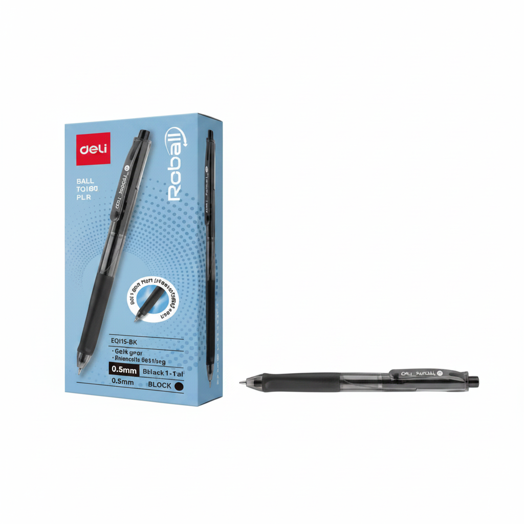 Bolígrafo retráctil DELI punta bala 0,5mm negro x12 unds