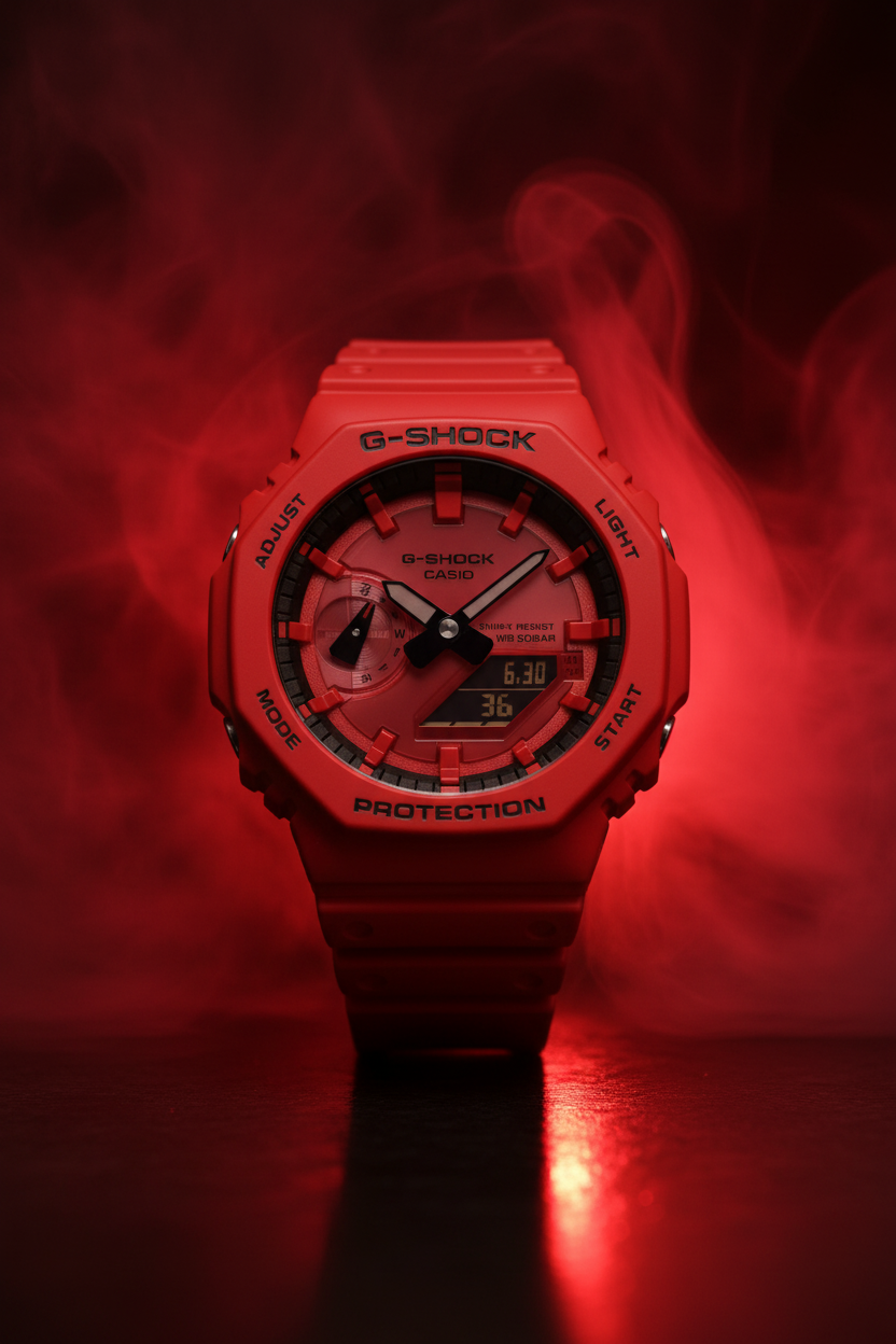 RELOJ PARA HOMBRE CASIO G-SHOCK GA-2100RRB-4ADR  - ROJO