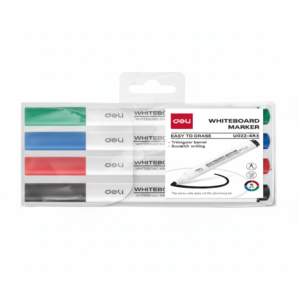 Estuche marcadores tablero DELI punta bala 1.8mm x4 unidades