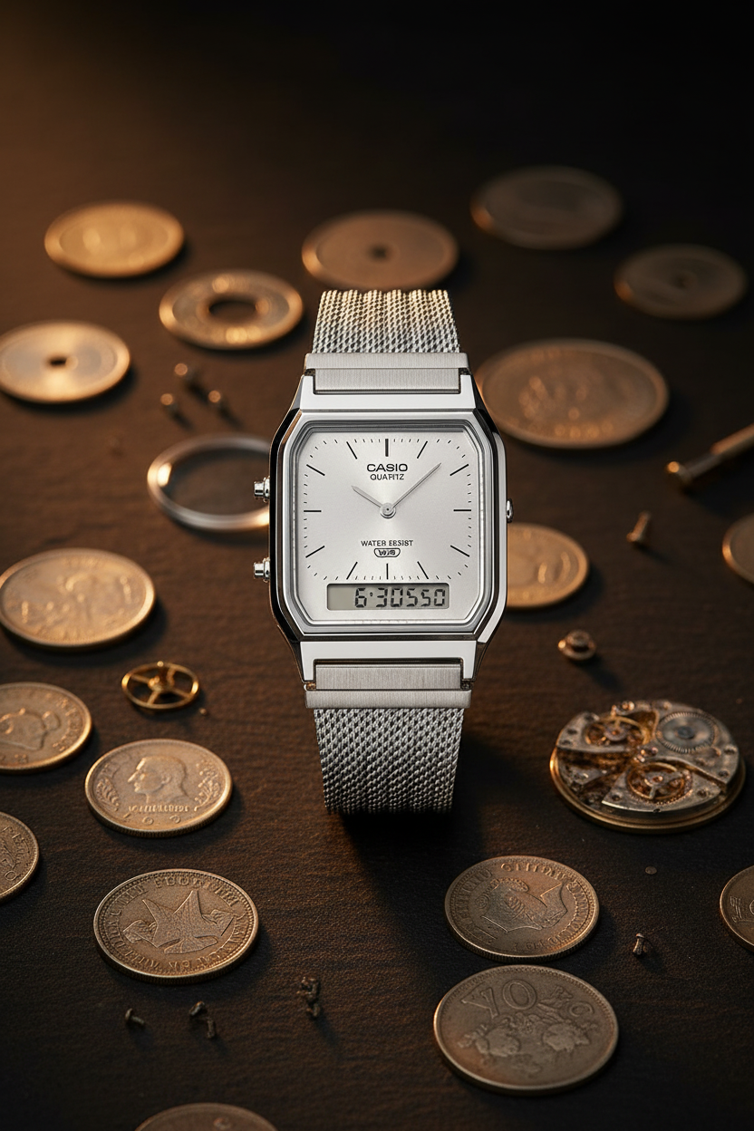 RELOJ CASIO VINTAGE AQ-230EM-7ADF - PLATEADO