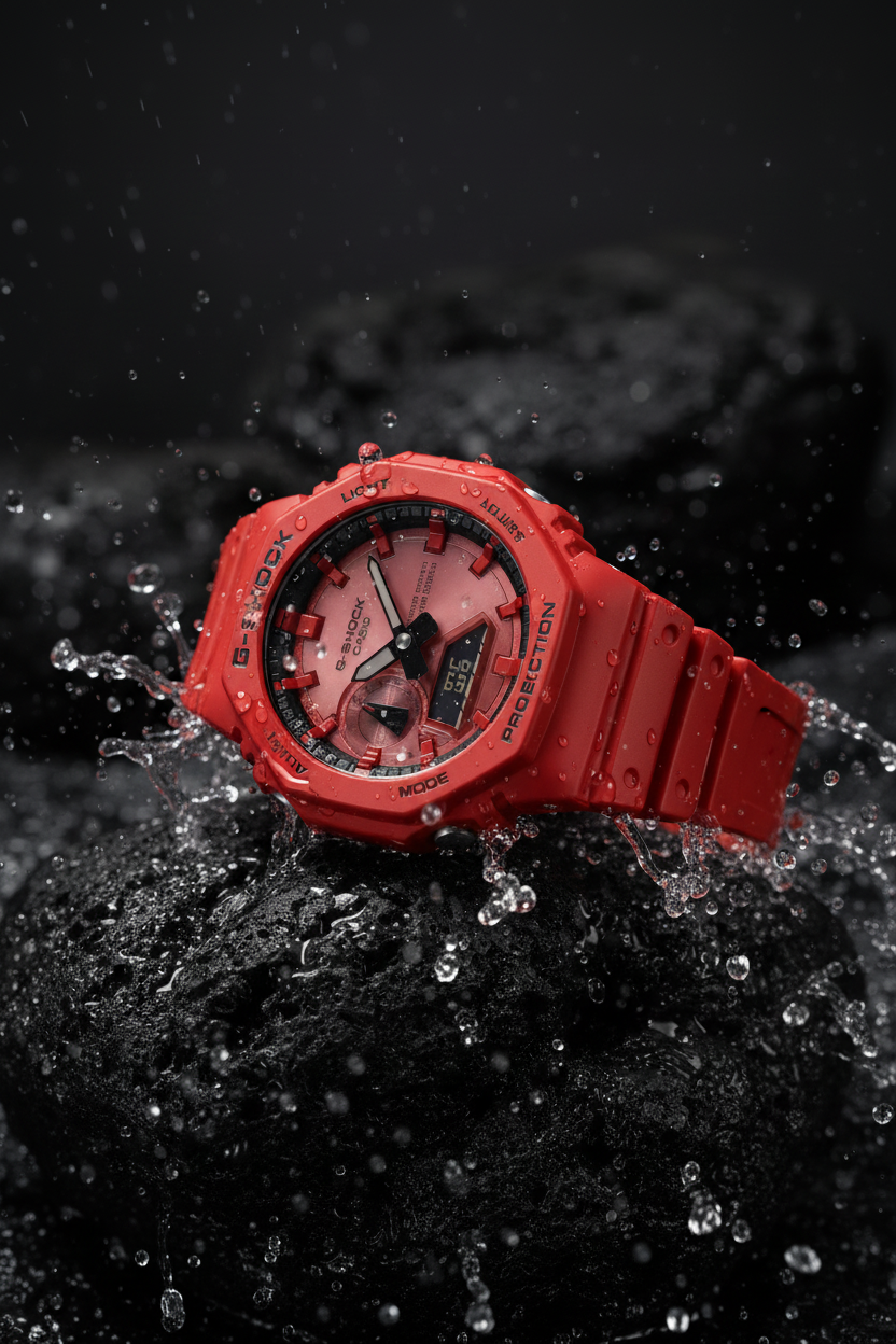 RELOJ PARA HOMBRE CASIO G-SHOCK GA-2100RRB-4ADR  - ROJO