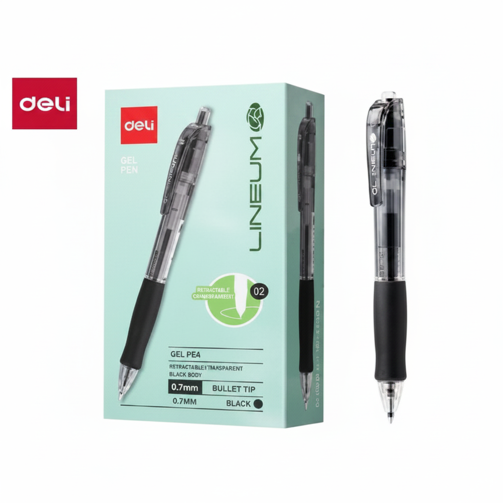 Bolígrafo gel DELI punta bala 0,7mm negro x12 unidades