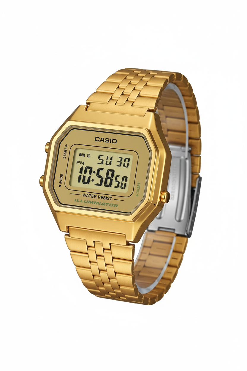 Casio LA680WGA-9DF - fondo blanco ángulo