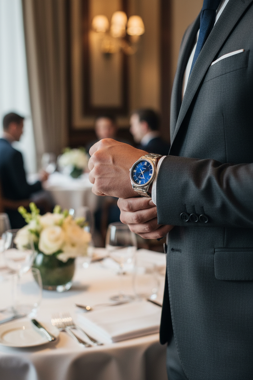 Casio MTP-V005D-2B5UDF lifestyle - restaurante elegante