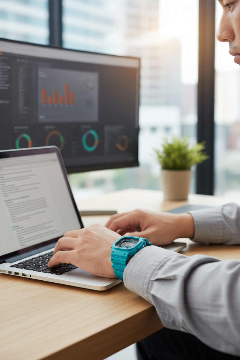 Casio G-Shock DW-5600EP-2DR lifestyle - workspace tech
