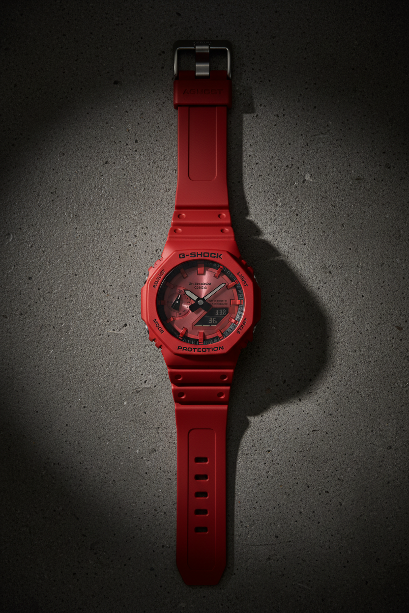 RELOJ PARA HOMBRE CASIO G-SHOCK GA-2100RRB-4ADR  - ROJO