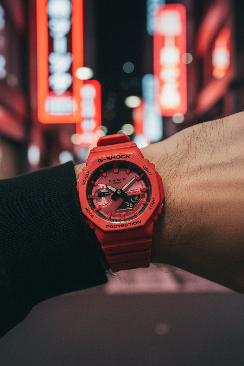 RELOJ PARA HOMBRE CASIO G-SHOCK GA-2100RRB-4ADR  - ROJO