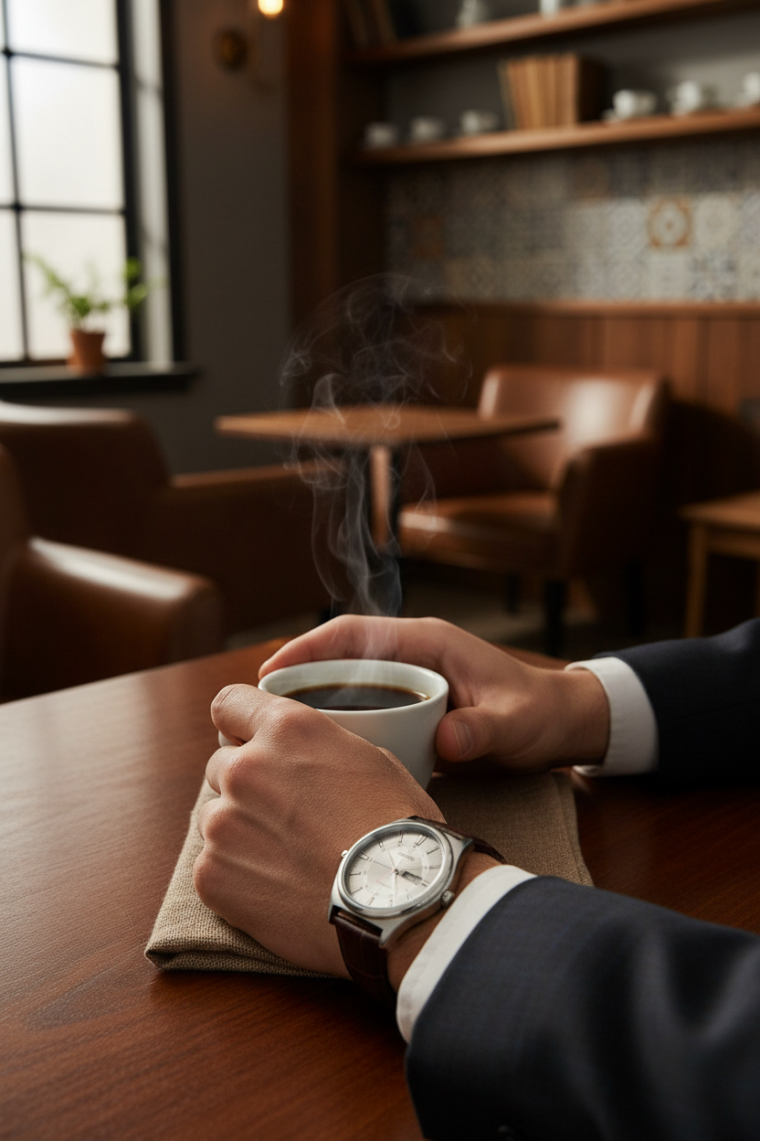 Casio MTP-V006L-7CUDF lifestyle - café acogedor