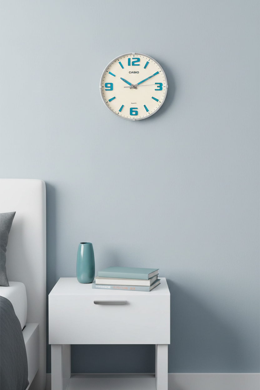 Casio IQ-63-7DF reloj de pared en habitación azul serena