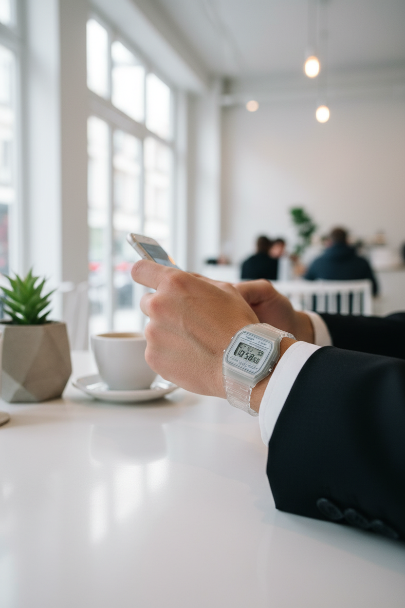 Casio F-91WS-7DF lifestyle - café urbano