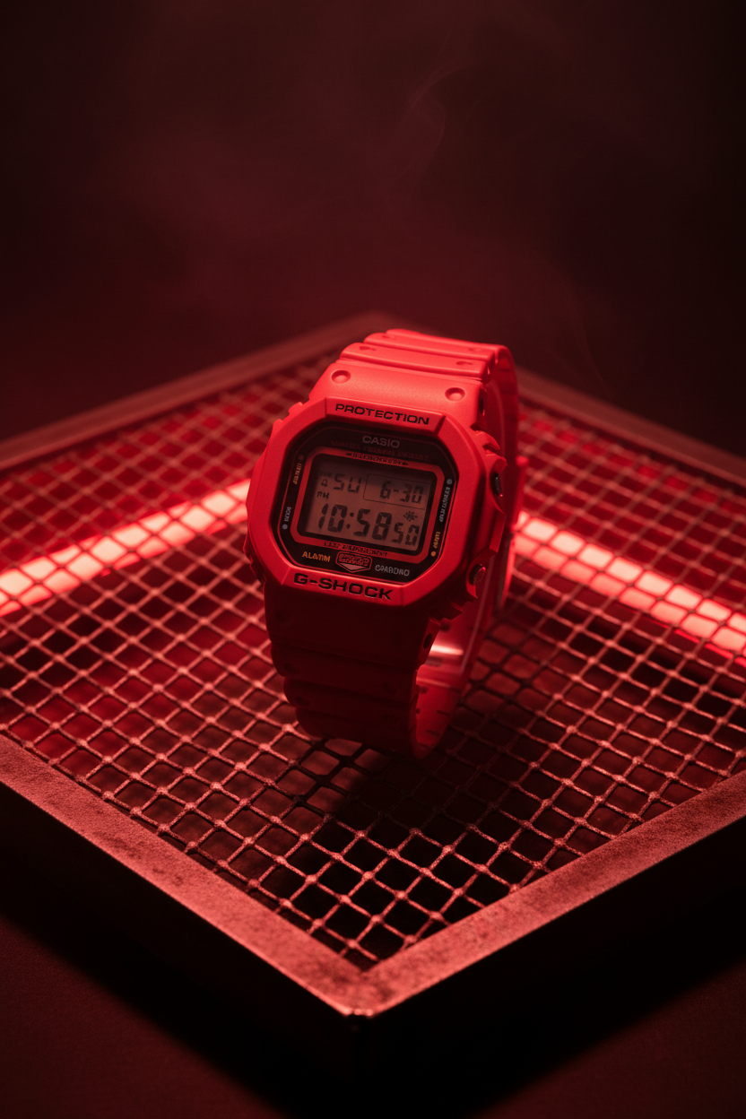 Casio G-Shock DW-5600EP-4DR - steel mesh LED rojo