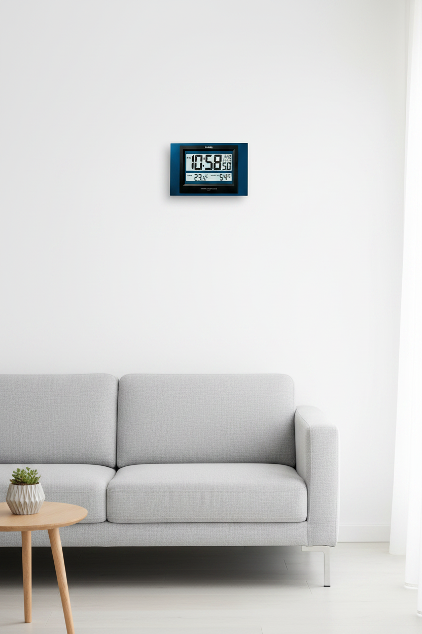 Casio ID-16S-2DF reloj de pared digital en sala moderna smart home